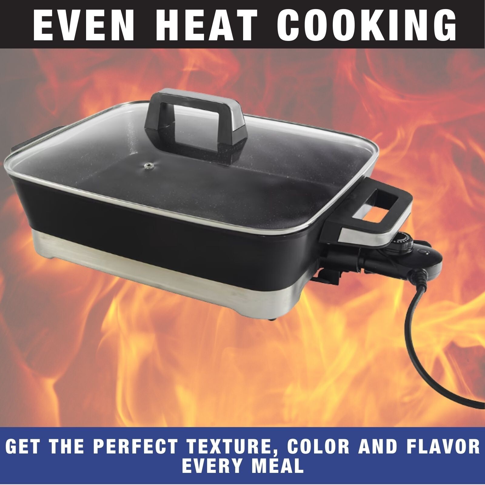 2400W Multifunctional Electric NonStick Frypan Roast Cooker Glass Lid