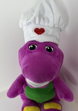 Fisher Price Barney The Dinosaur Plush 12" Chef Hat Cooking 2017 Mattel
