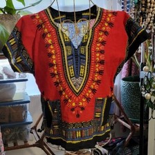 Beautiful Dashiki Shirt Red Yellow Pattern Small  Great Condition Short Sleeve