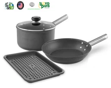 Kitchen Cooking Set Hard Anodized Aluminum 3 Piece Pots Pans Bakeware Cookware