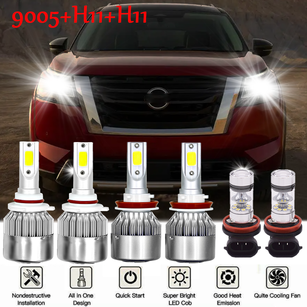 For Nissan Pathfinder 2013 2014 2015 2016 6x LED Headlight HI/Low +Fog Light Kit