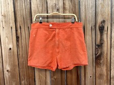 1970s vtg FLAME ORANGE DISTRESSED CORDUROY SURF SHORTS 35/36 Japan Made Hippie
