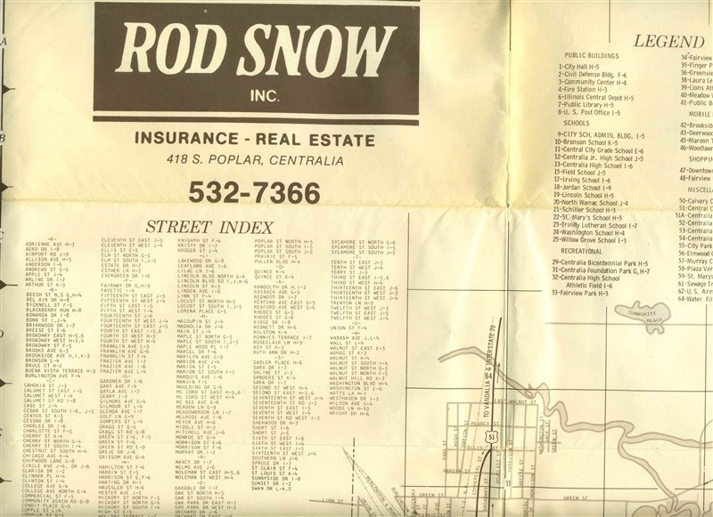 Centralia Illinois Map Rod Snow Insurance & Real Estate 1991