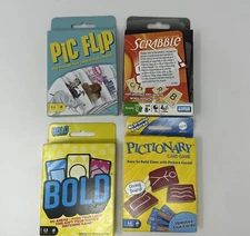 Family Card game lot Of 4 Bold Pic Flip Scrabble Slam Pictionary All New