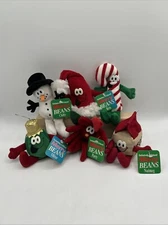 VTG SIX Eckerd Merry Beans Christmas Plush Bean Bags ALL DIFFERENT (5 w/ Tags)