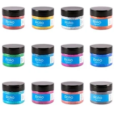 ROLIO Vibrant Holographic Craft Glitters - 12 Jars 180 Grams Resin, Makeup