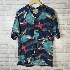 VTG Paradise Found Plane Print 100% Rayon Hawaiian Shirt Mens Size M