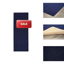 Garland Rug Ivy 3 Ft. X 12 Ft. Navy Blue Floral Solid Color Area Rug - Durable