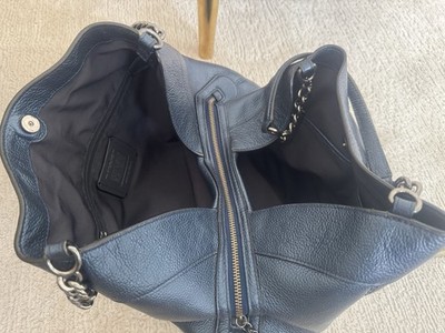 Coach F22209 Lexi Chain Shoulder Bag Metallic Navy Blue Leather