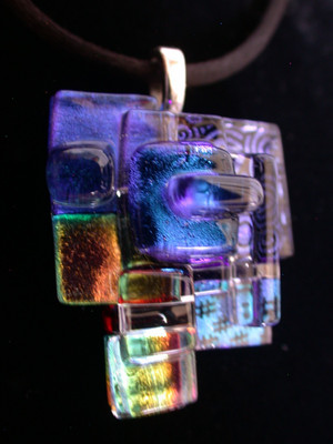 Dichroic Sculptured Fused Glass Pendant / Focal Piece / Handcrafted - TL Gallego