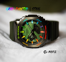 Hand-Painted Casio G-Shock Rainbow | Green Steel GM-2100