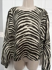 BNWT Ladies M&S Zebra Print Oatmeal Mix Pullover Jumper With 7% Wool UK M