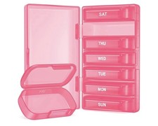 Pink Weekly Pill Organizer, BPA Free, 7 Day/Night Pill Boxes In Protective Box