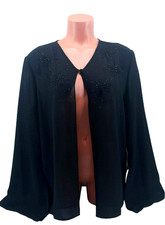 Pappell Boutique Ladies Black Sheer, 1 Button, Beaded Accent Long Sleeve Top. L