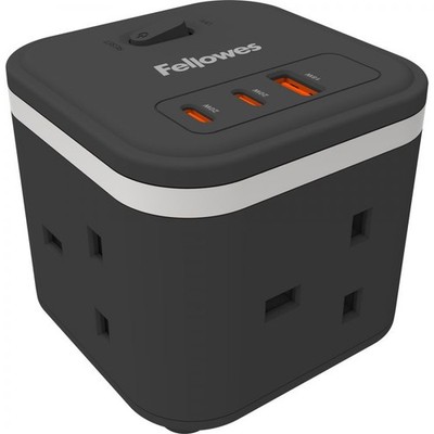 Fellowes Power Cube 3 Steckdosen 1 USB-A & 2 USB-C Ports schwarz