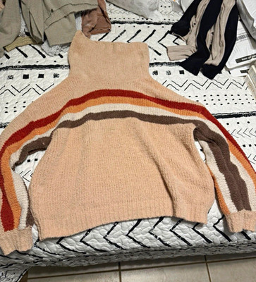 Altard State Fuzzy Knit Turtleneck Oversized Striped Pullover Sweater S