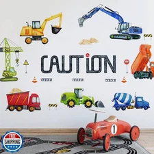Mfault Baby Boys Construction Caution Vehicle Wall Decals Stickers, Large Tru