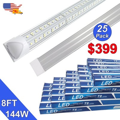 8 Ft T8 Led Strip Light 25 Pack 144W 18000Lms Factory Linkable Led Shop Lighting