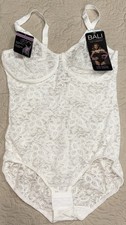 NWT Womens White Lace Bali Body Briefer One Piece Bra Bodysuit Size 36D