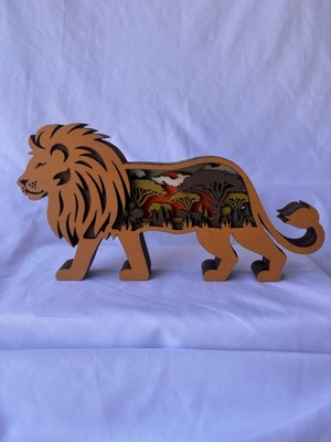 King of the Jungle Multi Layer 3D Laser Carved Lion w/ Serengeti Scene Figurine