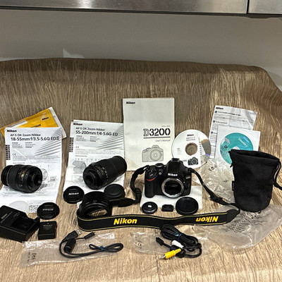 Nikon D3200 DSLR Camera Kit w/ 18-55mm & 55-200mm AF-S DX Lenses