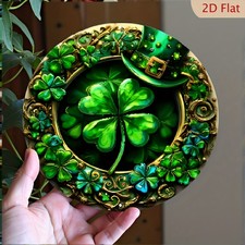 Emerald Shamrock Tin Metal Signs - Aluminum Round St. Patrick'S Day Decor