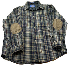 Vintage Pendleton Flannel Plaid Shirt Size L 100 Wool Elbow Patches Made in USA