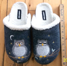 Lands' End Women's 7B Sleepy Blue Owl Sherpa Lined Clog House Slippers