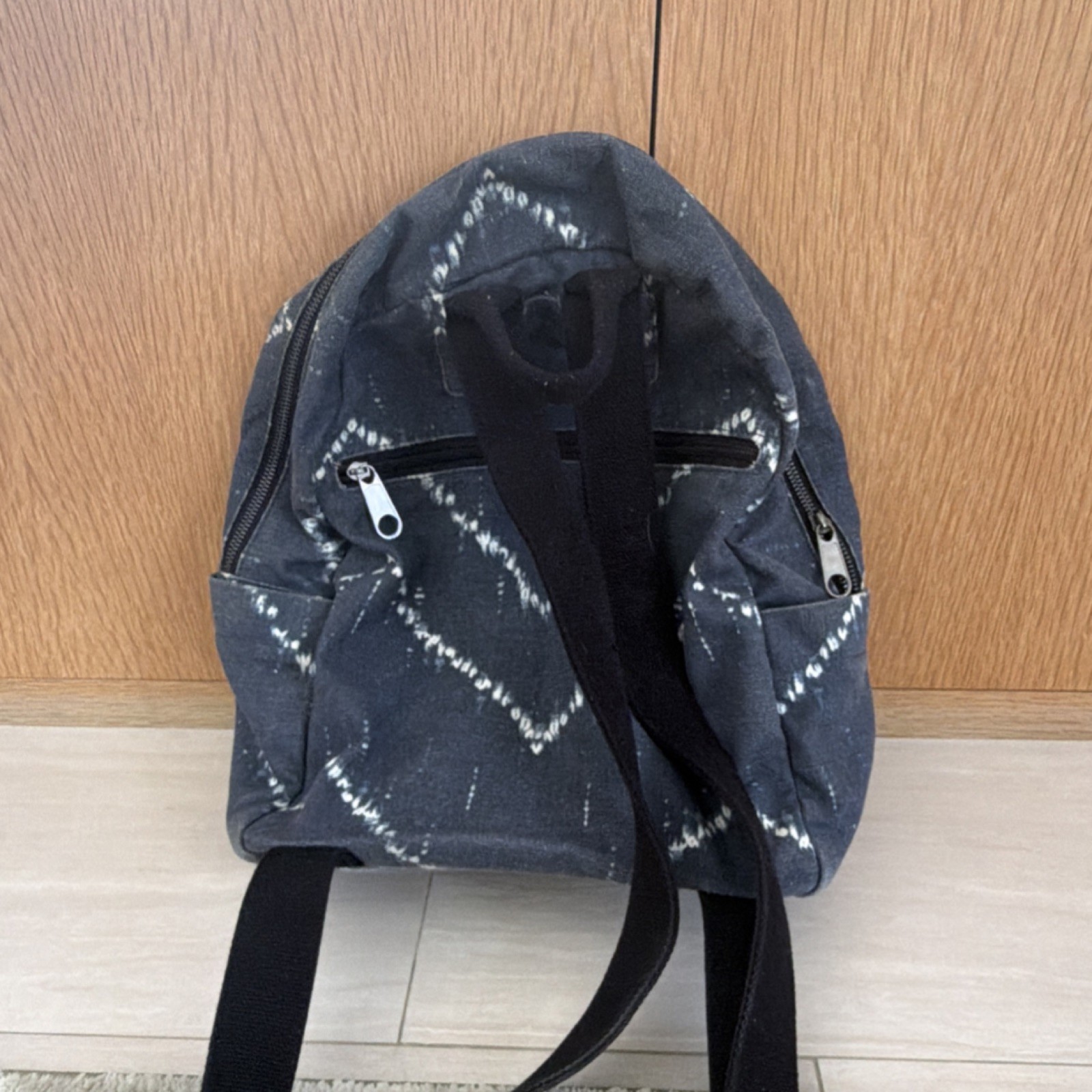 Dark Blue Geometric Backpack Adjustable Strap Zip… - image 2