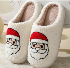 Santa Slippers: Embroidered Plush Holiday House Shoes