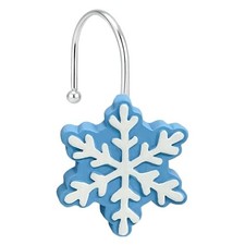 Christmas Shower Curtain Hooks,12PCS Anti-Rust Snowflake Decorative Shower Blue
