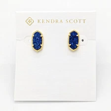 New Kendra Scott Ellie Gold Stud Earrings In Dark Blue Drusy