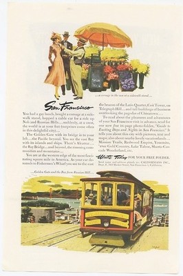 San Francisco Hop a Cable Car Ride Up Nob and Russian Hills 1953 Vintage Ad 