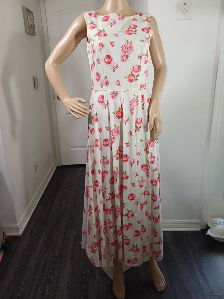 Vestido Laura Ashley De Colección Cottagecore Rosa Floral Midi Sin Mangas Talla 6 Foto 3 de 4