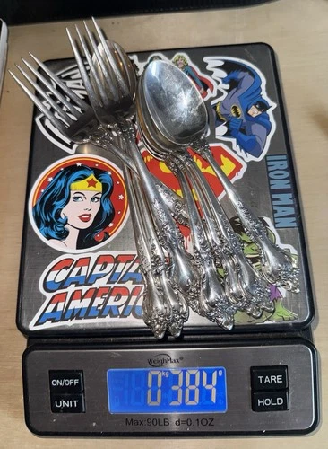 9 - Pieces Of Alexandra by Lunt Sterling Silver Flatware 384 Gm Sterling Silver