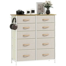 HOMCOM Fabric Chest of Drawers, 10 Drawer Dresser for Bedroom, Beige