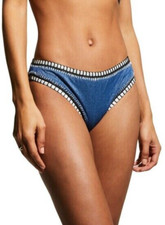 PILYQ Platinum Swimwear Blue Eclipse Crochet Trim Scoop Bottom Sz S