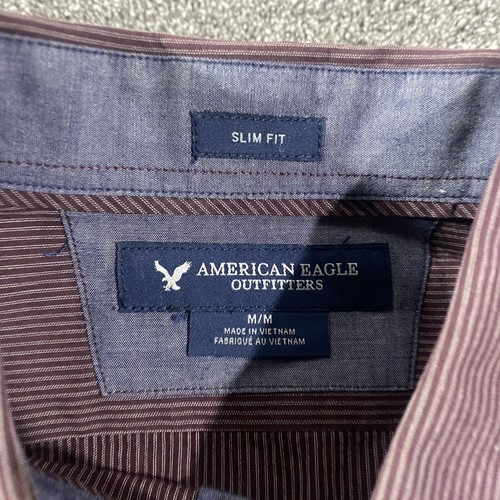 American Eagle Dress Shirt Size M Slim Fit Red Long Sleeve Button Up Top - Picture 3 of 10