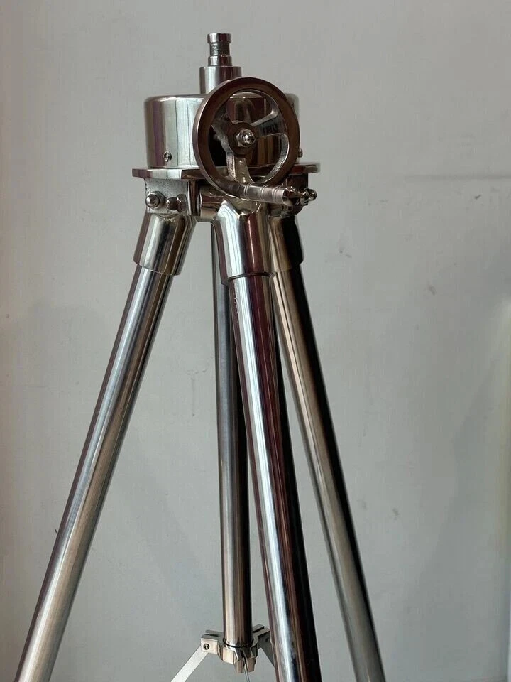 Steel Floor Standing Tripod Antique Heavy Silver Nautical - Image 3 of 4