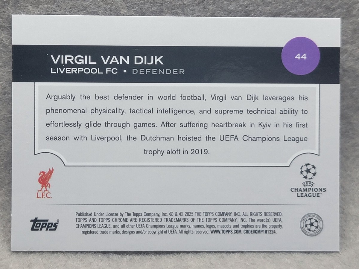 2024-25 Topps Chrome UEFA Virgil Van Dijk Liverpool #44 PURPLE