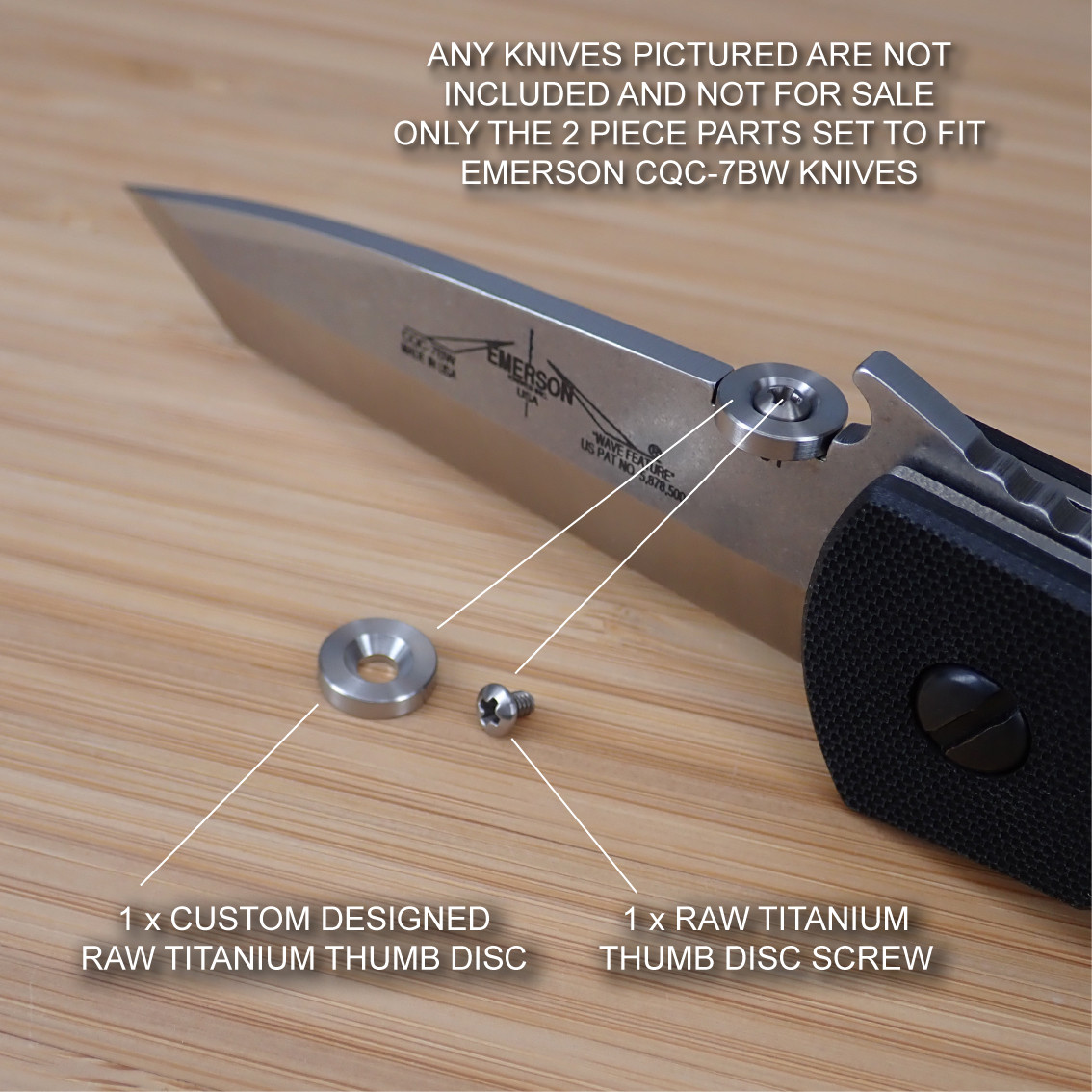 Emerson CQC-7BW CQC-7 CQC Knife 2pc Custom RAW Titanium Thumb Disc