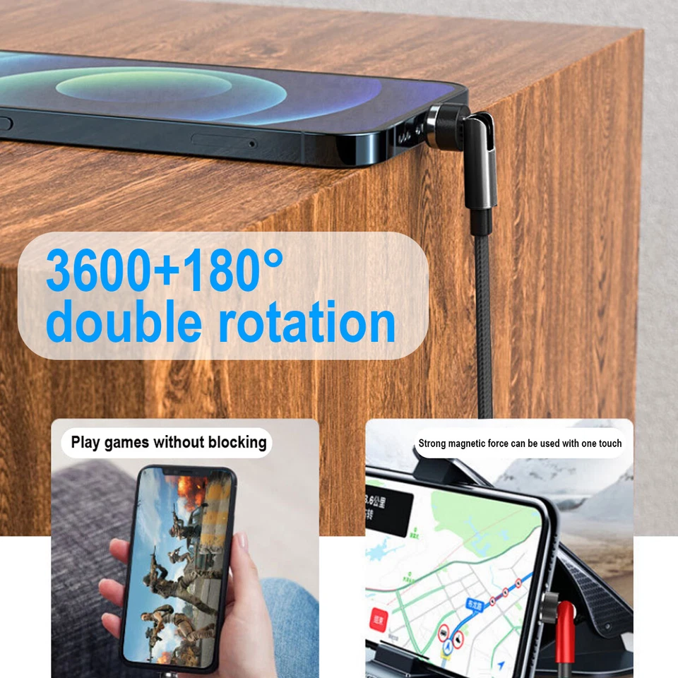 3 in 1 540° Rotate 3.0A Fast Charger Magnetic Cable for Type C Micro USB iPhone - Image 3 of 4