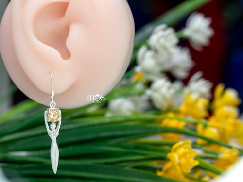 925 Sterling Silver Lady Sculpture Citrine Lab Created Earrings Gift Boxed - Picture 3 of 7
