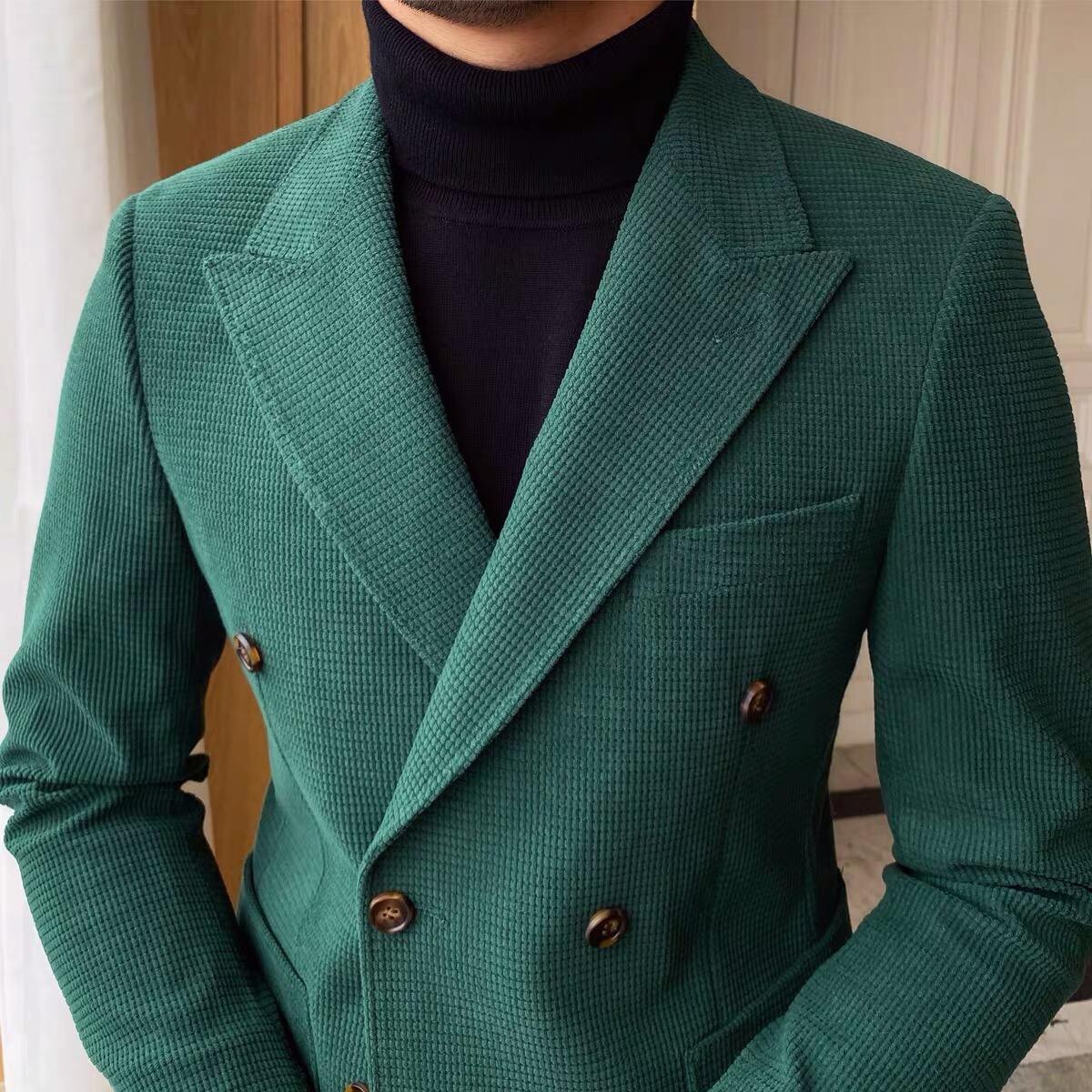 Fall Men's Jacket Peak Lapel Double Breasted 1 Pcs Casual Fall Men's Jacket Peak Lapel Double Breasted 1 Pcs Casual