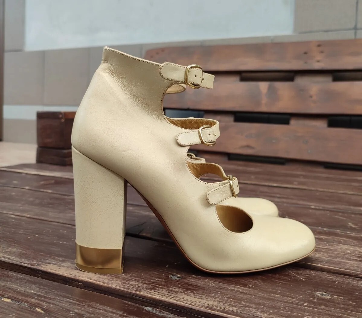 Chloe Womens High Heel Pumps Multi-Strap Ivory Leather | eBay