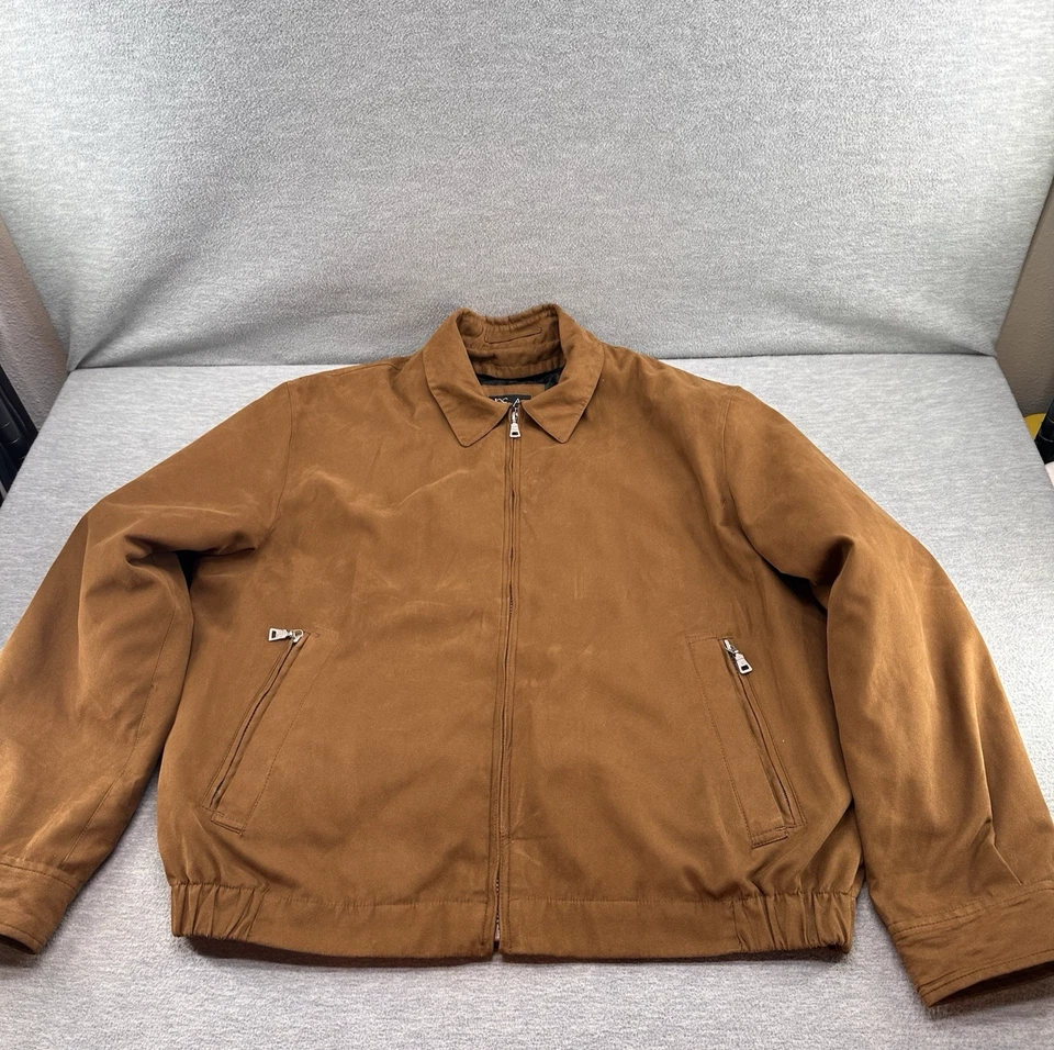 JOS A BANK - Men's Medium Soft Suede Brown with Zip Up Liner Bomber Jacket A34 - Image 4 of 4