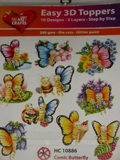 HEARTY CRAFTS EASY 3-D TOPPERS "COMIC BUTTERFLY" HC10886 -10 DESIGNS 3 LAYERS