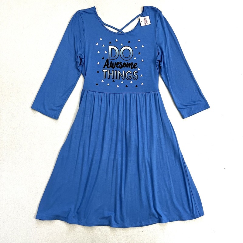 NWT Justice Girl Do Awesome Things 3/4 Sleeve  Cage Detail Blue Midi Dress 14/16