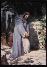 COLOUR Glass Magic Lantern Slide GETHSEMANE C1890 OLD RELIGIOUS DRAWING JESUS 