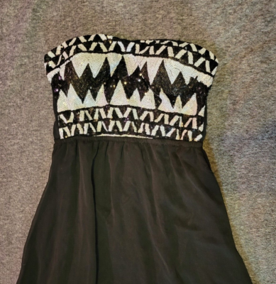 Women's RUE21 Black & White Sequin Top Flowy Bottom Sleeveless Cocktail  Dress S | eBay